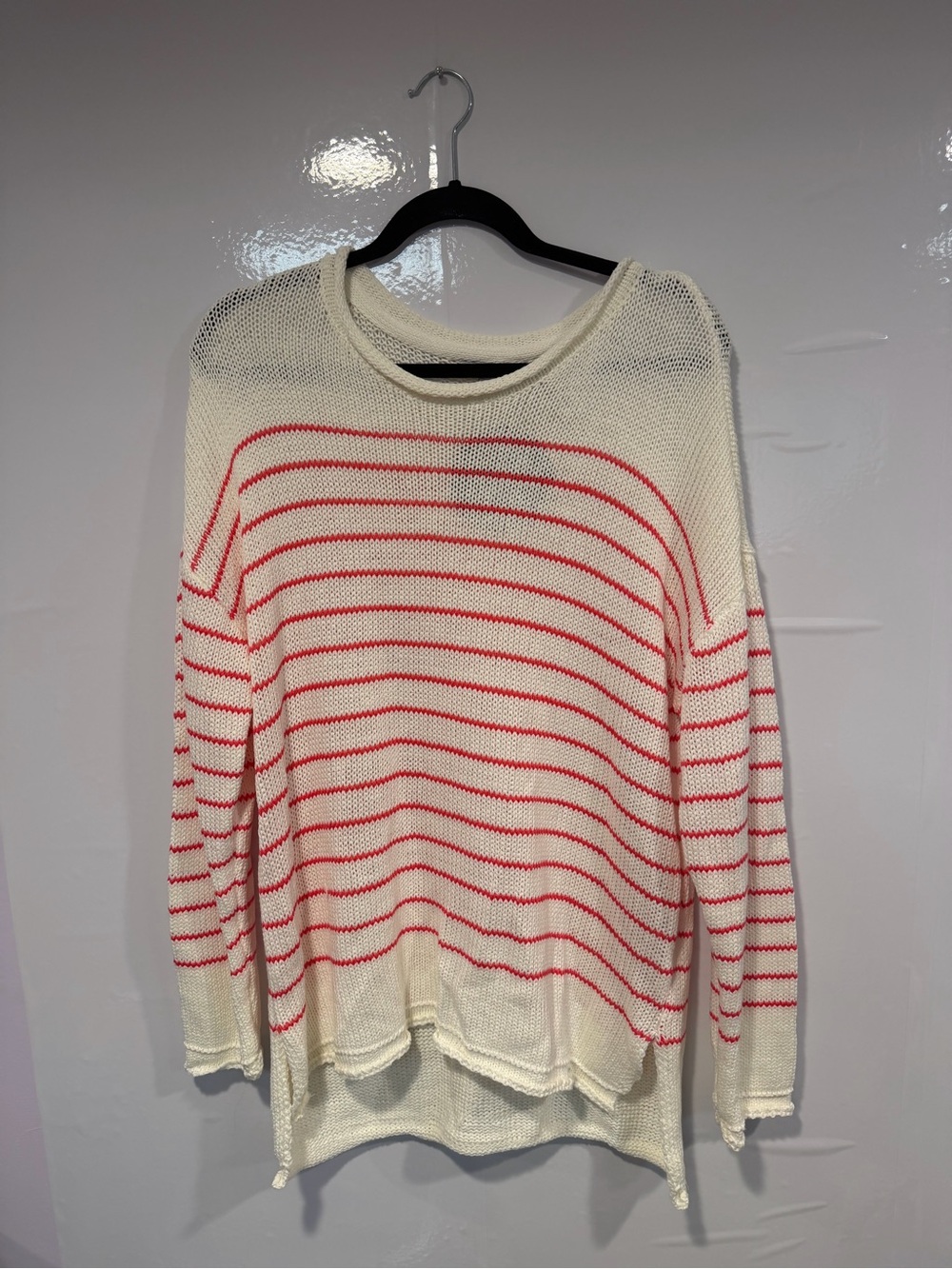 White Birch Pink and White stripe Fourth of July lightweight sweater NWT